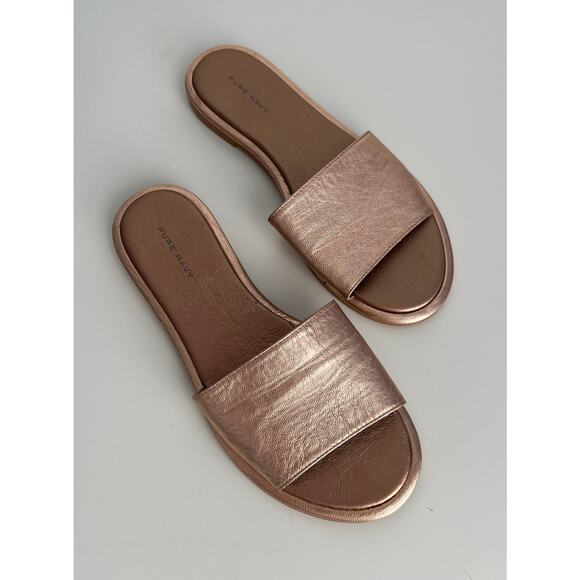 Pure Navy Rose Gold Slides - Made in Spain - Size 7.5 - Picture 1 of 6